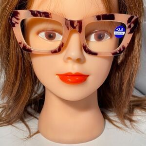 1072 Gretchen Reading Glasses 2.5 Square Pink Brown Tortoise Oversize NWT